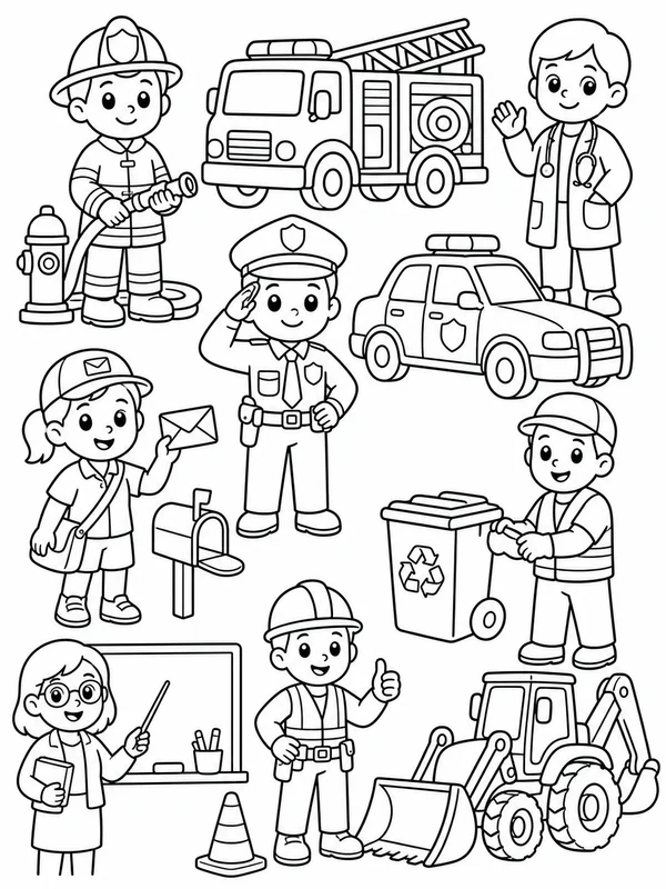 Dibujos de profesiones y comunidad para colorear 1