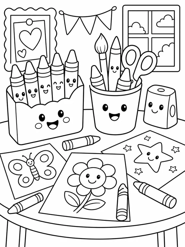 Classroom coloring table filled coloring page printable line art
