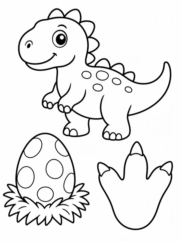 Three large themed objects for dinosaur coloring page printable line art