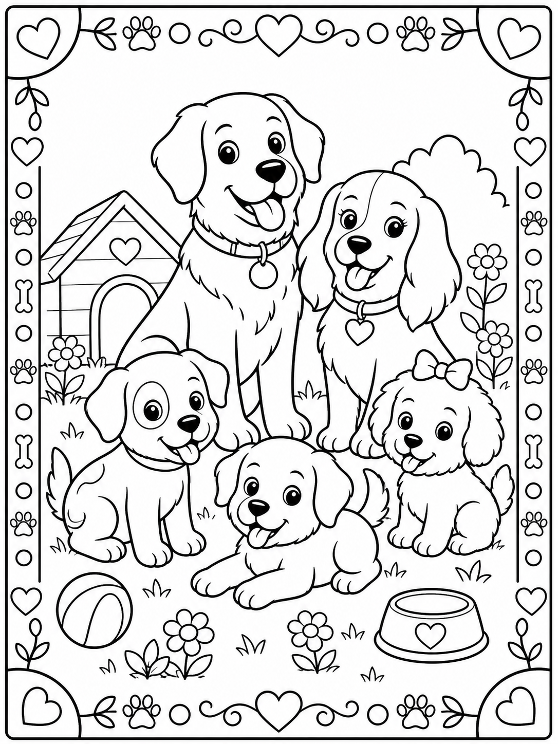 Printable dogs and puppies sample printable line art