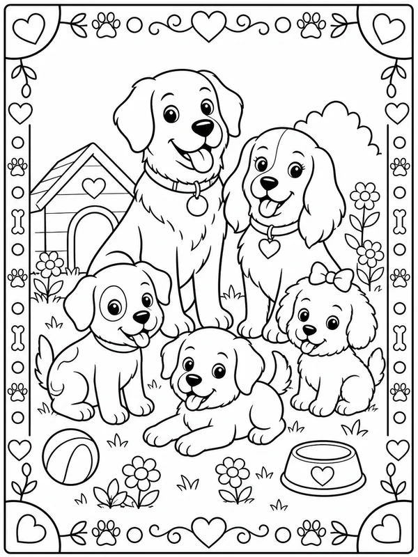 Printable dogs and puppies sample printable line art