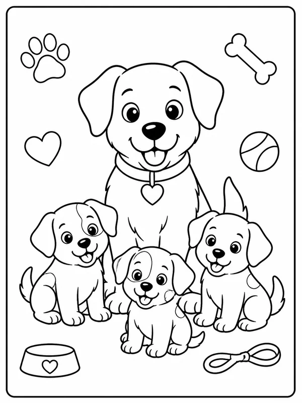 Clean dogs and puppies coloring sheet printable line art