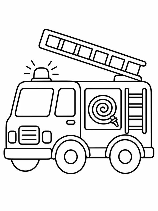 Simple fire truck with large wheels and one ladder coloring page printable line art