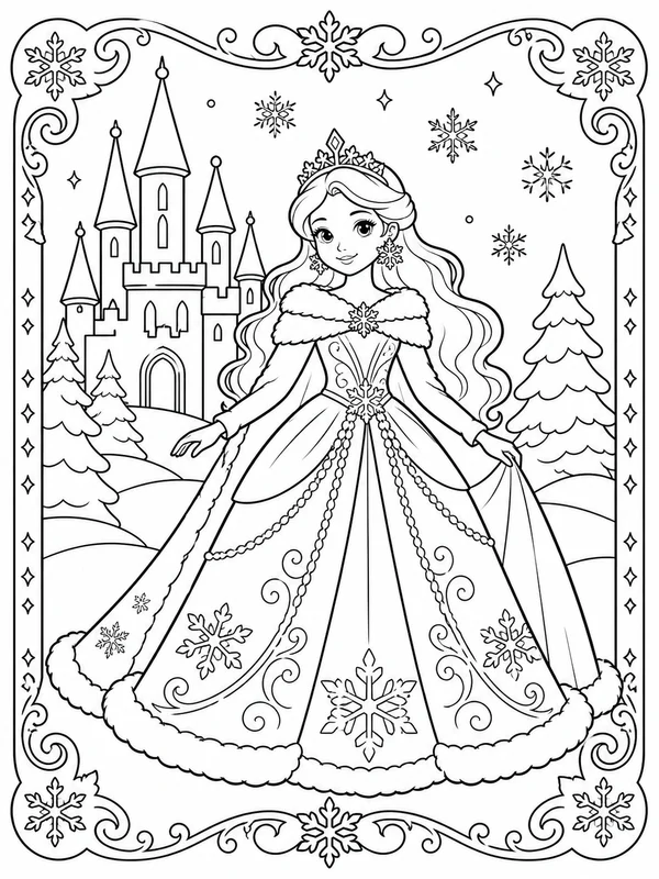 Printable an original winter fairy-tale princess sample printable line art