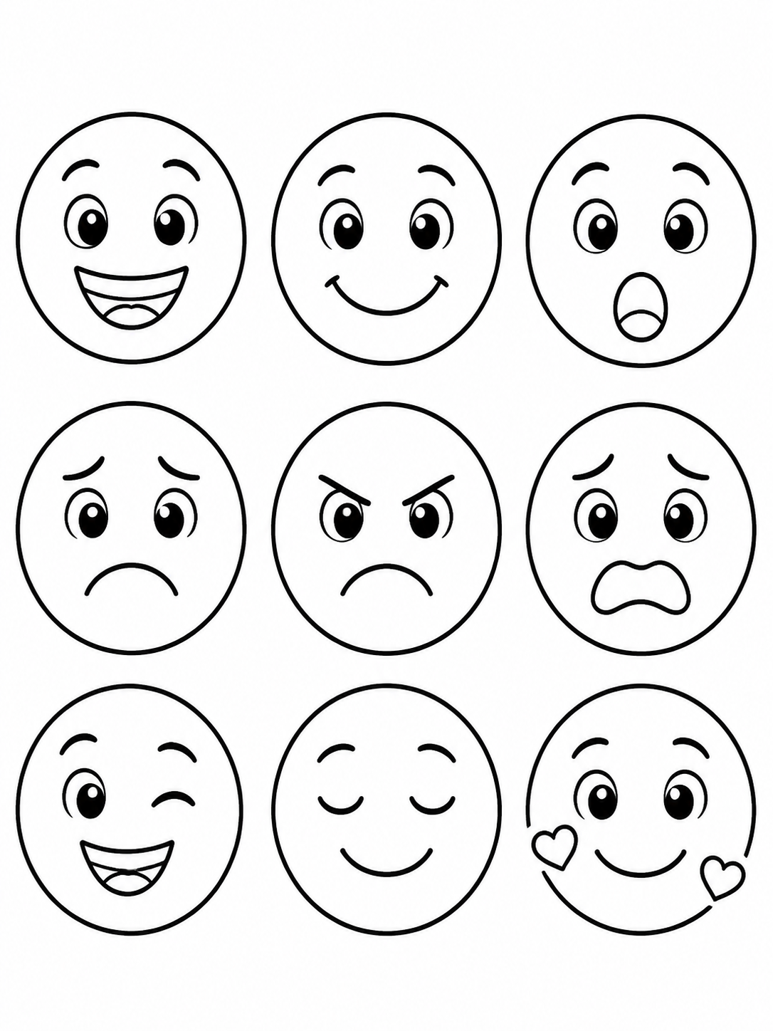 Escena de emociones y sentimientos para colorear en blanco y negro listo para imprimir