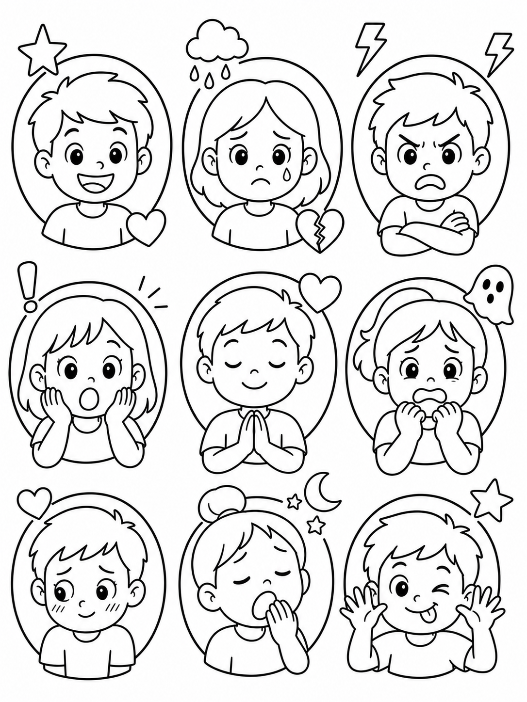 Easy emotions and feelings coloring pages printable for kids printable line art