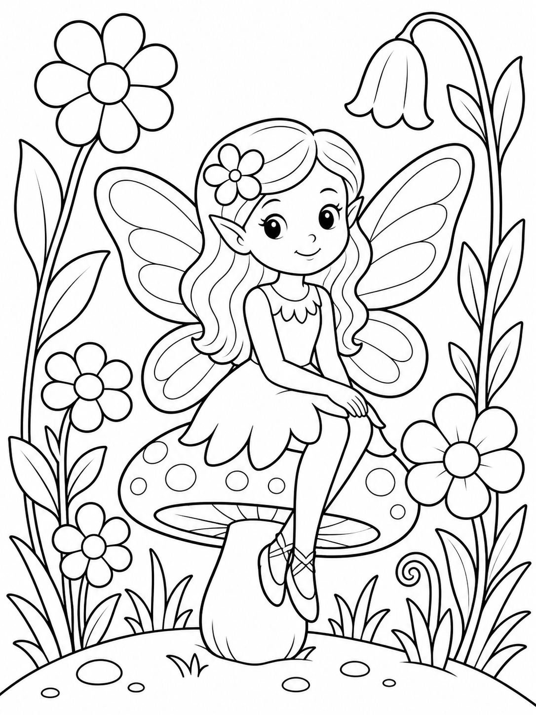 Escena de fairy para colorear en blanco y negro listo para imprimir