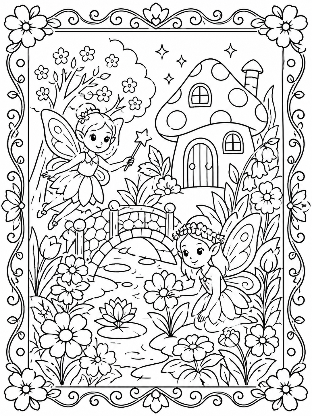 Printable fairies and enchanted gardens sample printable line art