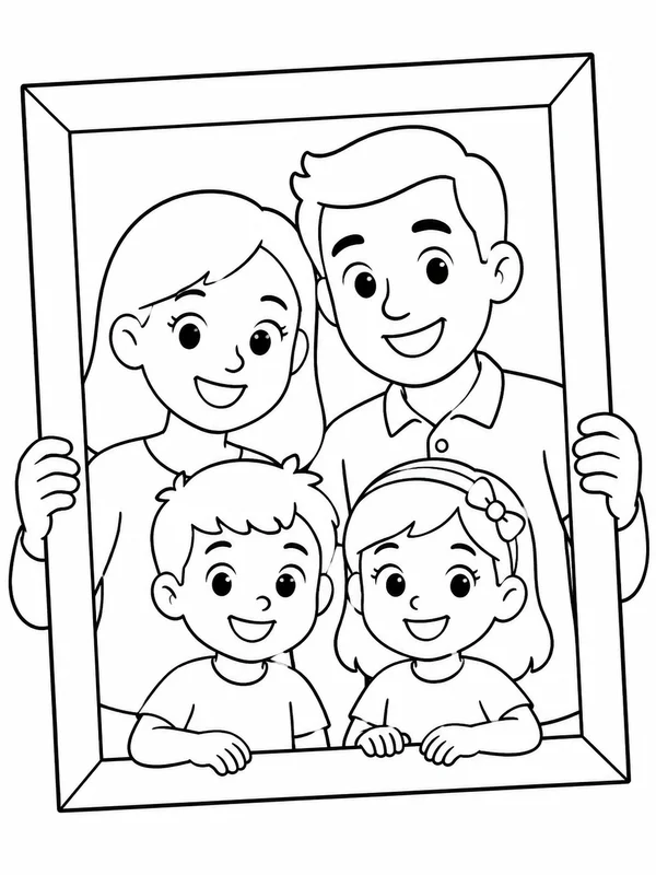 Family Photo Coloring Pages: beginner-friendly family photo coloring pages page with one clear focal subject and large open coloring areas