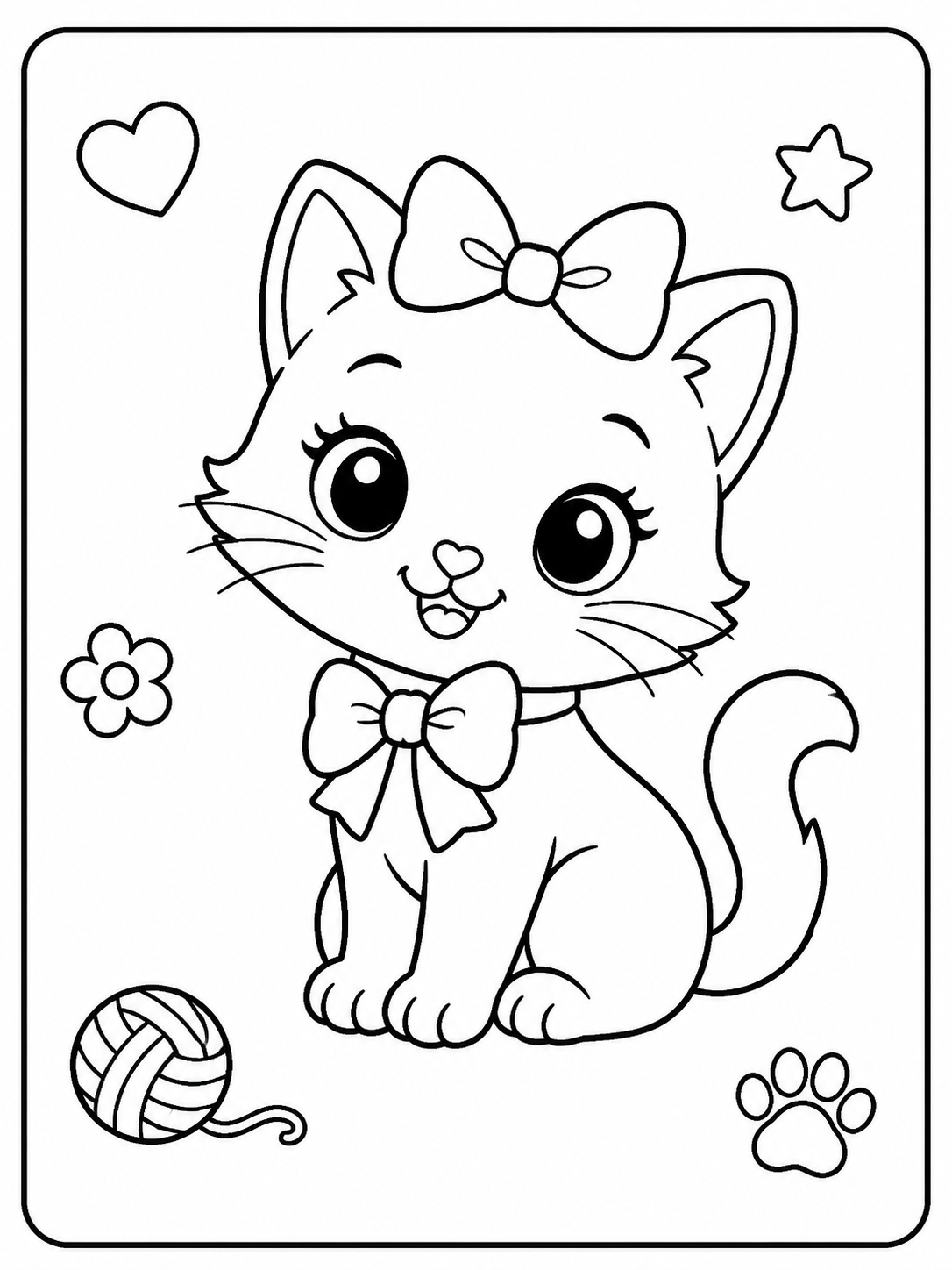 Escena de Hello Kitty para colorear en blanco y negro listo para imprimir