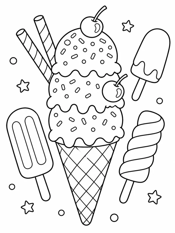 Tall ice cream cone coloring page printable line art