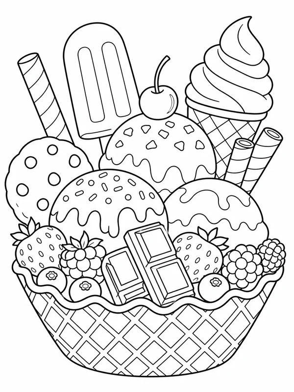 Waffle bowl filled coloring page printable line art
