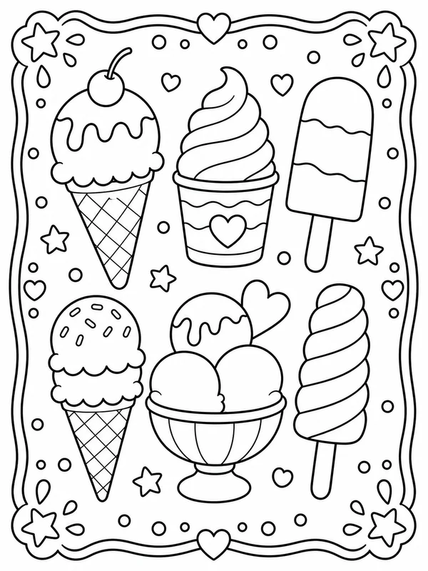 Printable ice cream and frozen treats sample printable line art