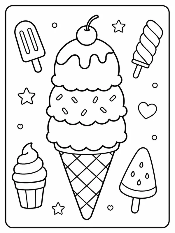 Clean ice cream and frozen treats coloring sheet printable line art