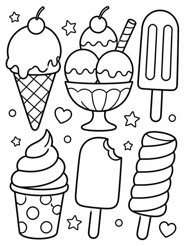 Easy ice cream and frozen treats printable for kids printable line art