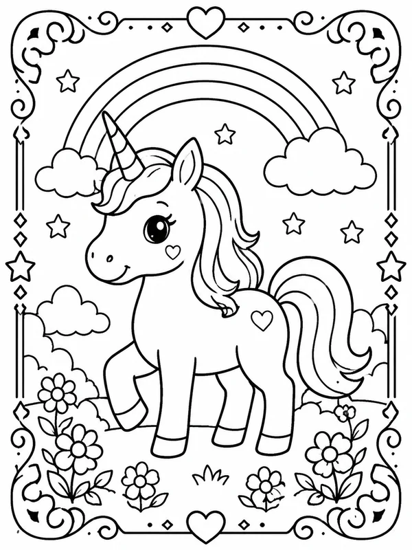 KDP Coloring Book Interior Pages: printable kdp coloring book interior pages sample with a decorative border, balanced margins, and no readable words