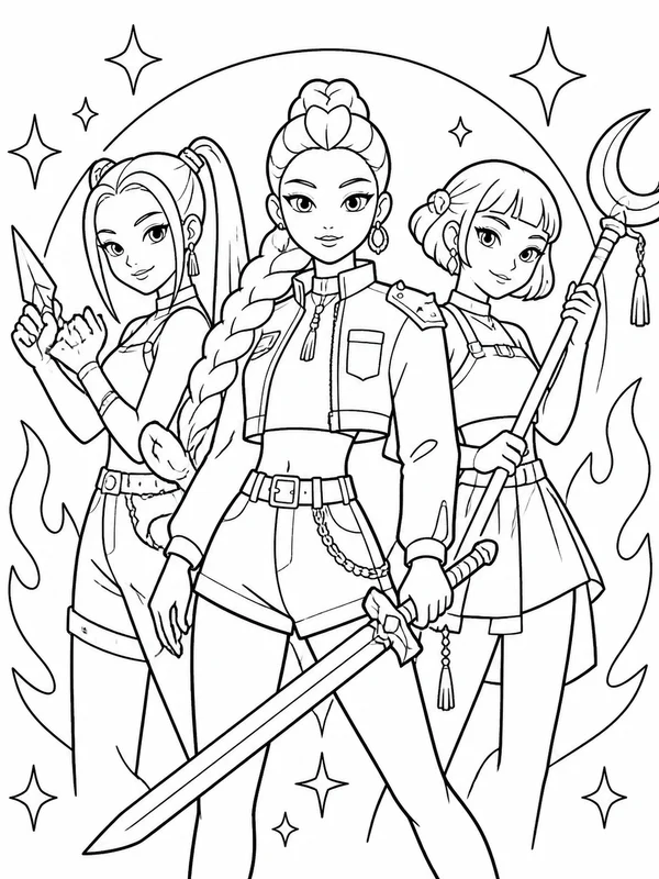 Kpop Demon Hunters printable coloring page printable line art