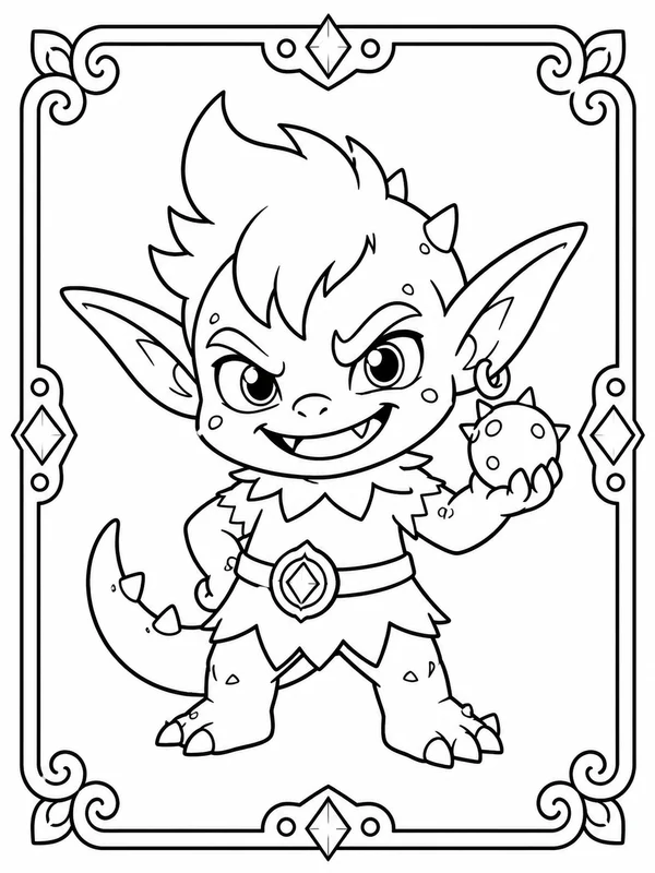 Printable a mischievous elf-like collectible monster printable line art