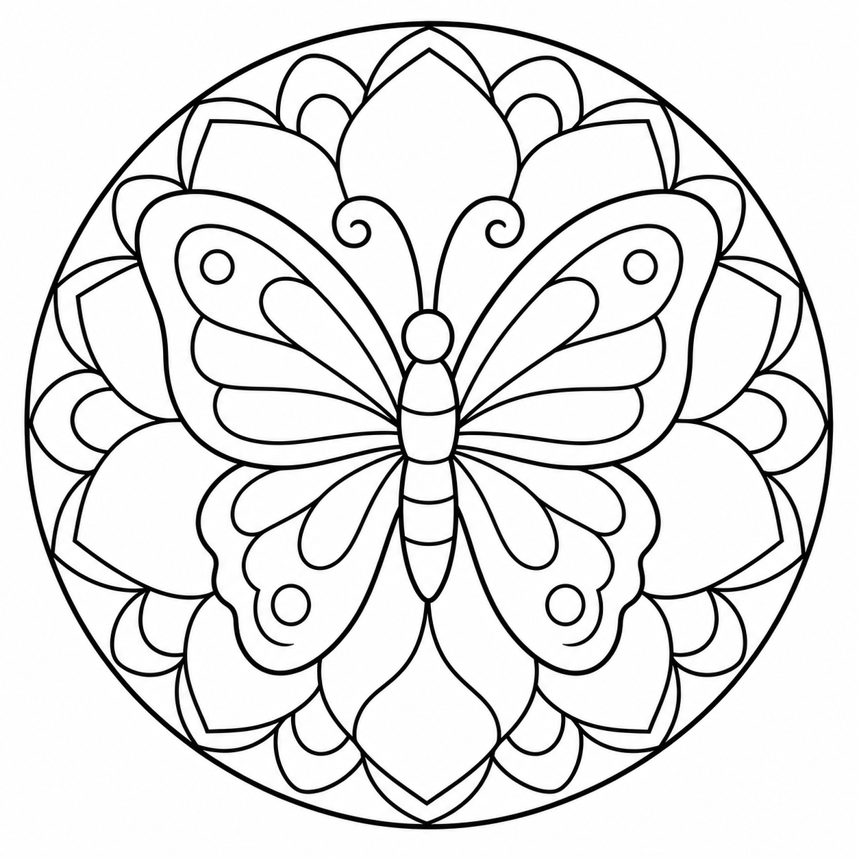Escena de mandalas para colorear en blanco y negro listo para imprimir
