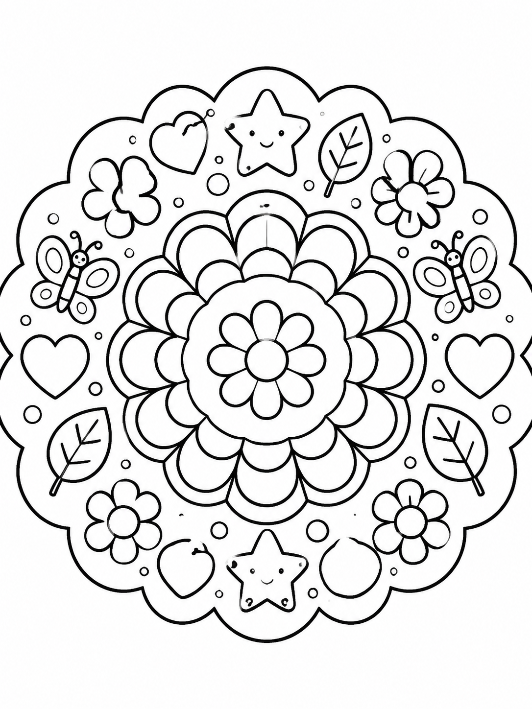 Diseño sencillo de mandalas para colorear en blanco y negro listo para imprimir