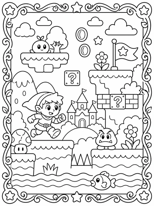Printable a whimsical platform adventure world sample printable line art
