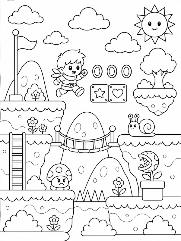 Mario printable coloring page printable line art