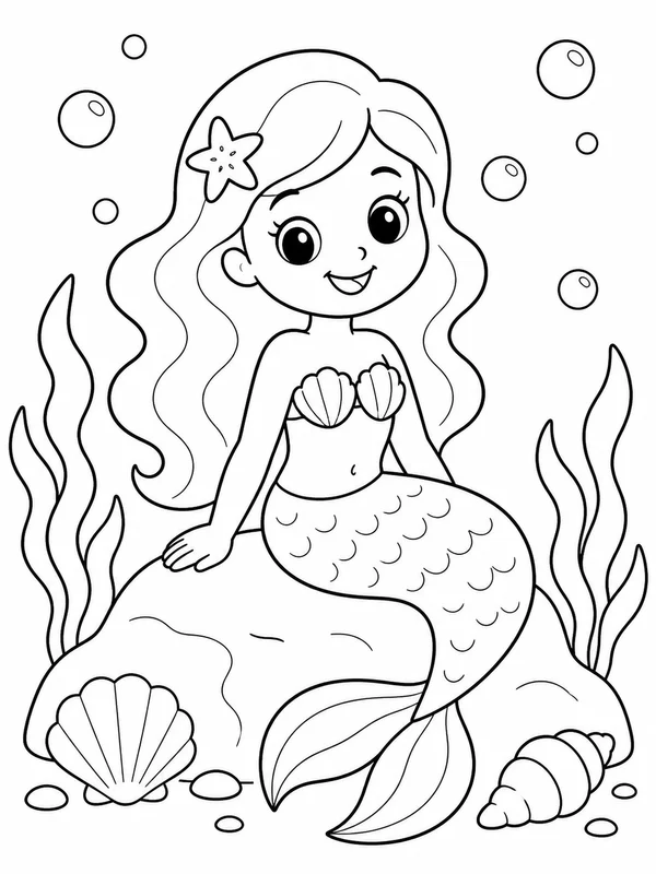 Mermaid printable coloring page printable line art