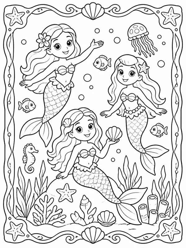 Printable mermaids sample printable line art