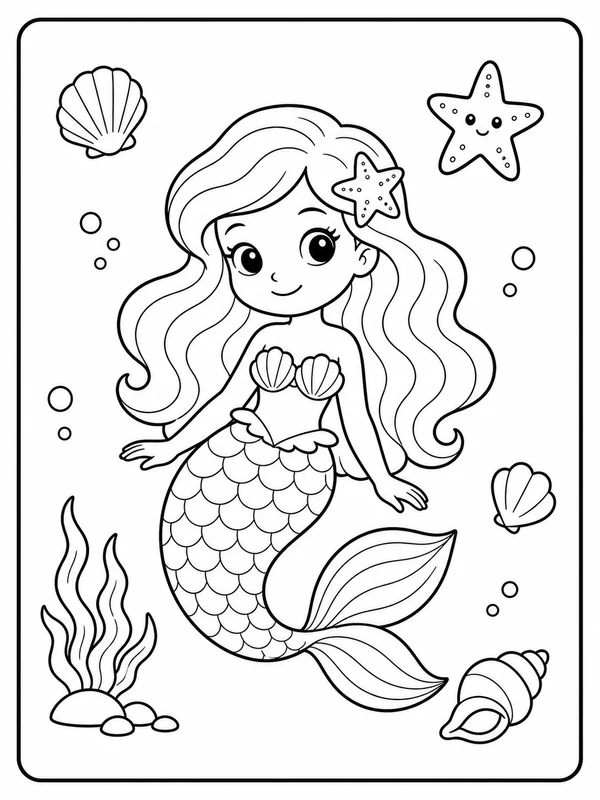 Clean mermaids coloring sheet printable line art