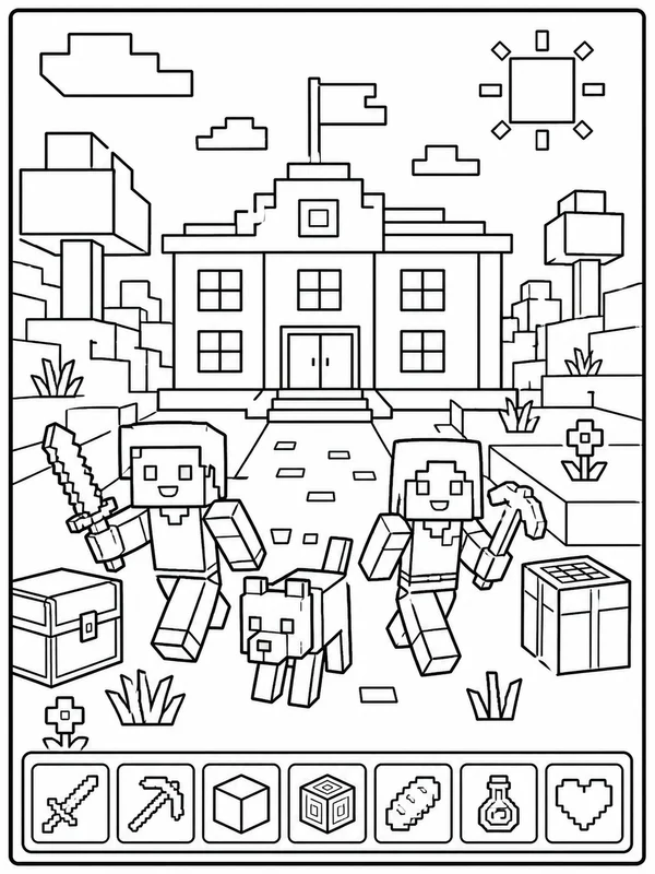 Minecraft printable coloring page printable line art
