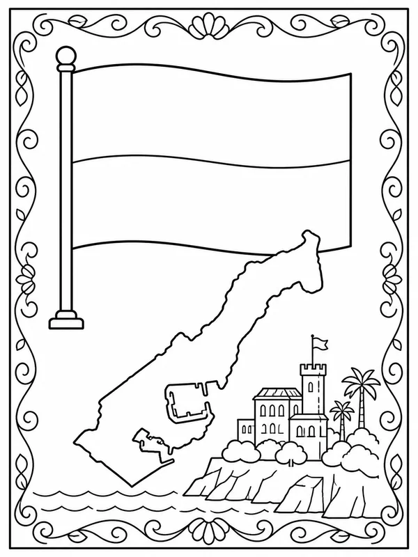 Printable monaco flag and geography sample printable line art