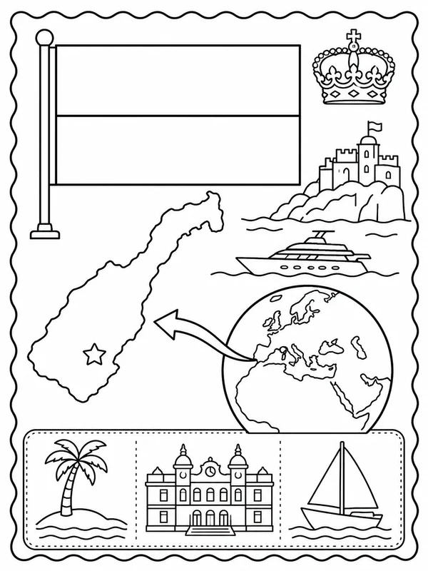 Monaco Flag printable coloring page printable line art