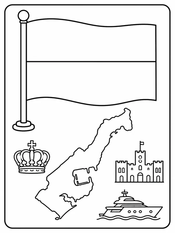 Clean monaco flag and geography coloring sheet printable line art