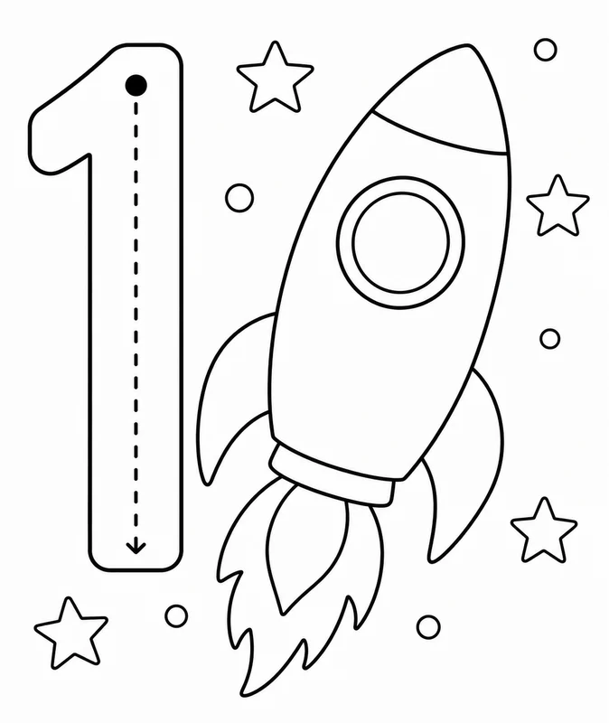 Dibujos de números y trazado para colorear 13