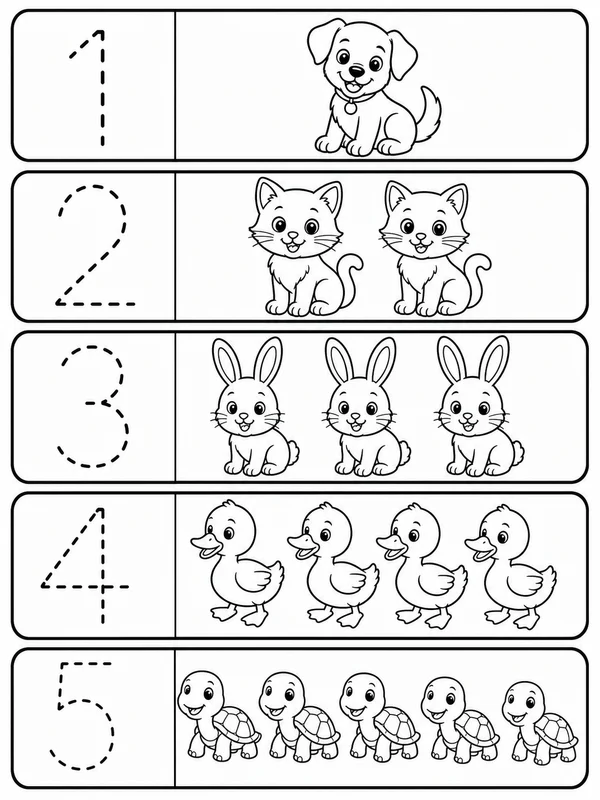 Dibujos de números y trazado para colorear 4