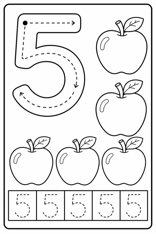 Dibujos de números y trazado para colorear 8