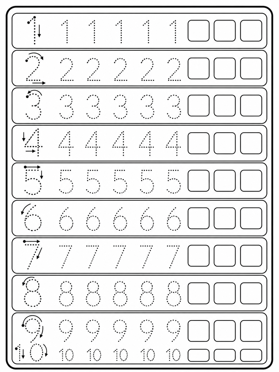 Escena de números y trazado para colorear en blanco y negro listo para imprimir