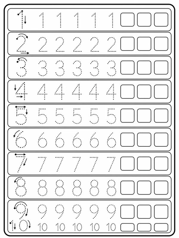Dibujos de números y trazado para colorear 3