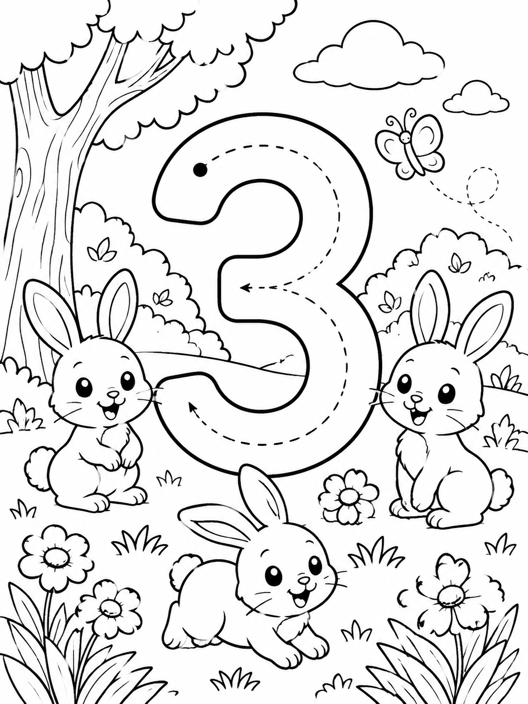 More detailed number tracing coloring pages scene printable line art