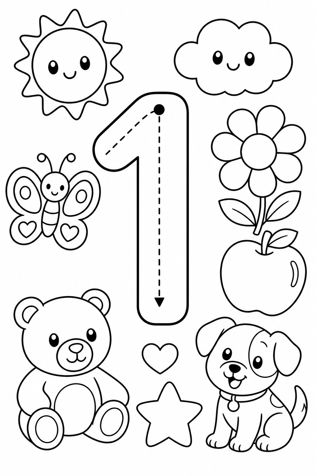 Cute number tracing coloring pages printable line art