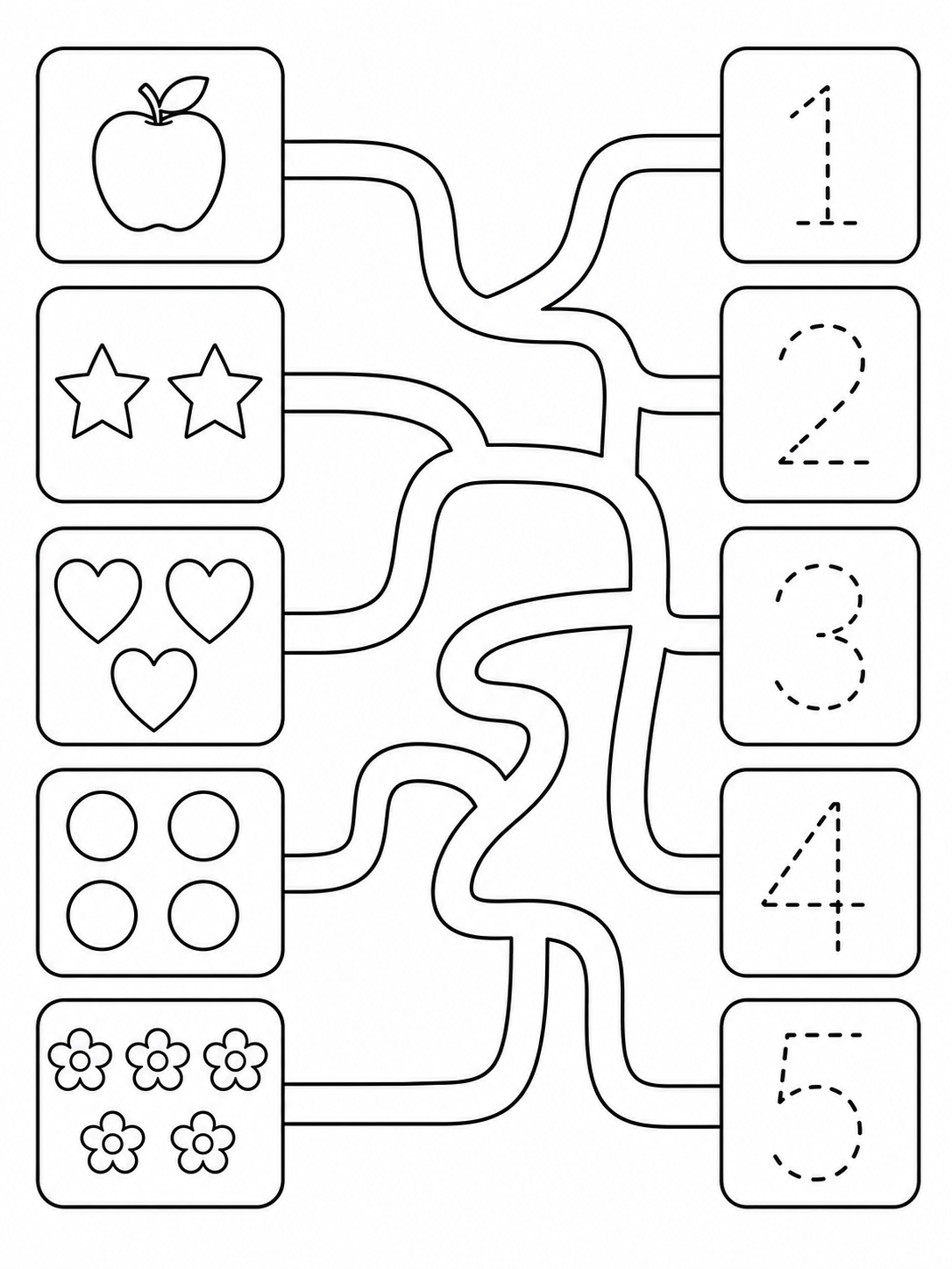 Laberinto de números y cantidades para colorear en blanco y negro listo para imprimir
