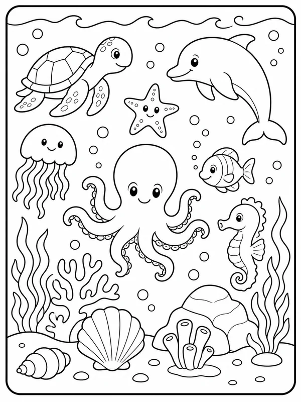Ocean printable coloring page printable line art