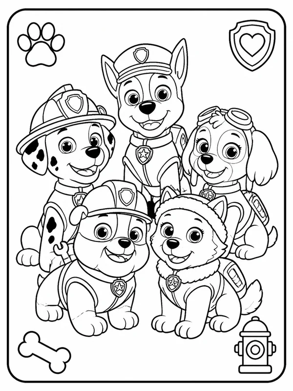 Clean a team of friendly rescue puppies coloring sheet printable line art