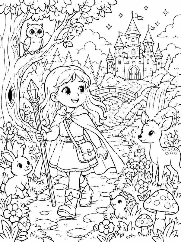 Personalized Story Coloring Pages: more detailed personalized story coloring pages scene with layered line art and print-ready composition