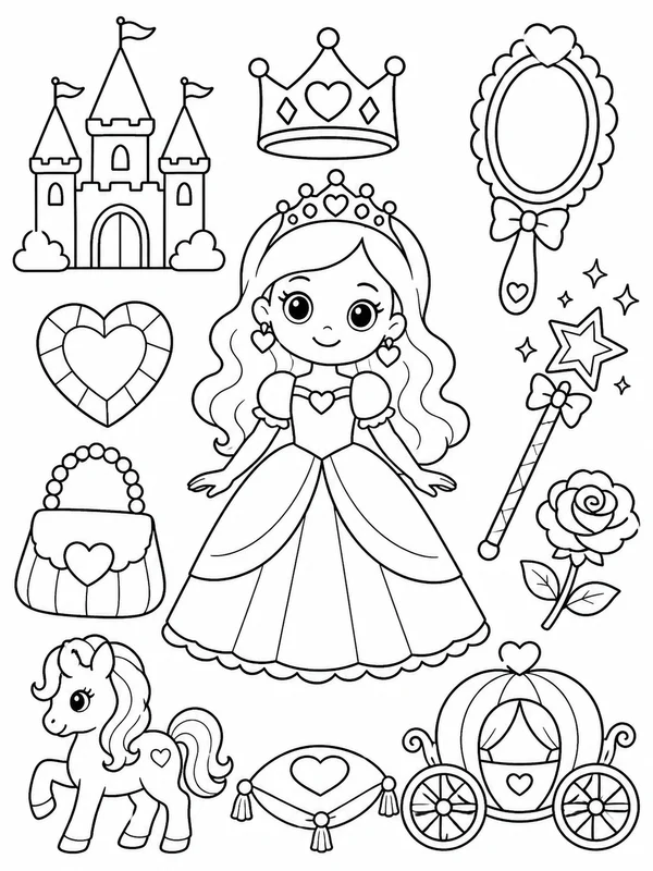 Cute princess coloring page printable line art