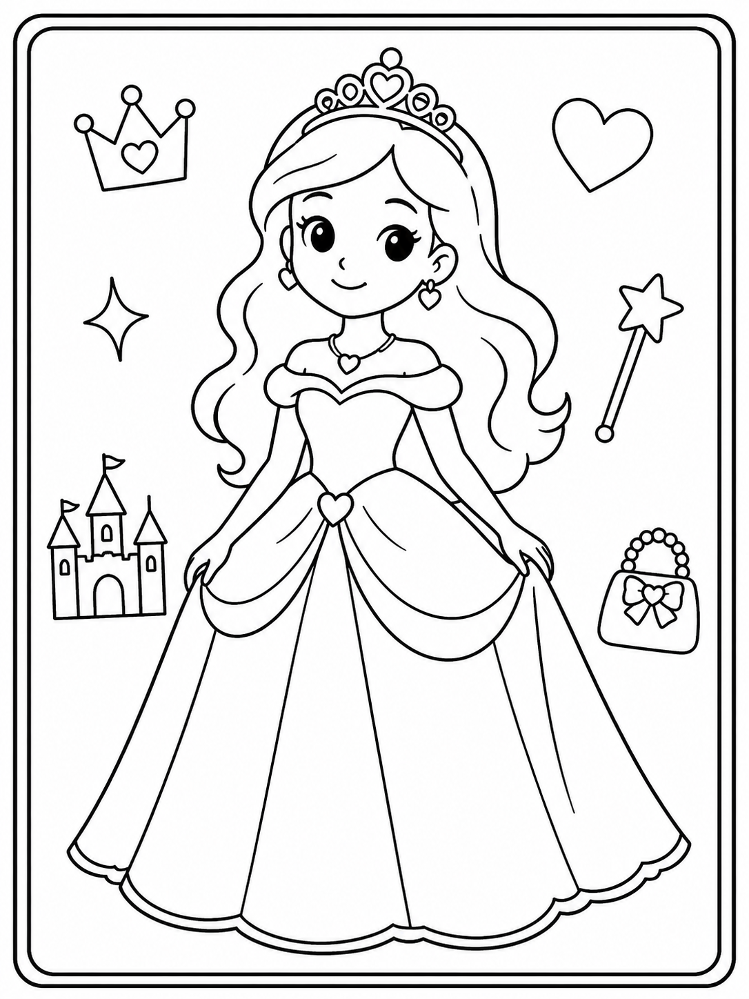 Clean princess coloring sheet printable line art