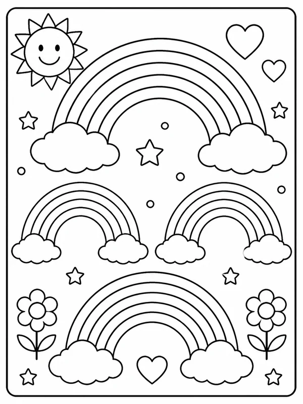 Rainbow printable coloring page printable line art