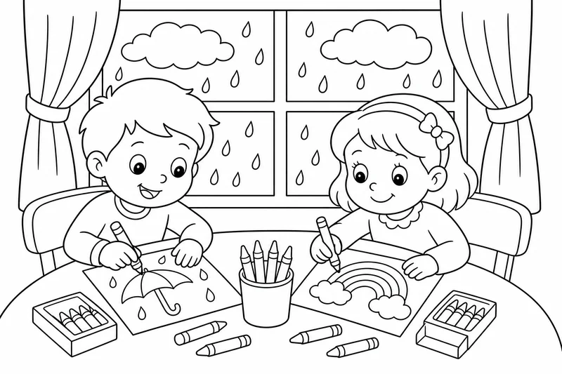 Dibujos de actividades para días de lluvia para colorear 12