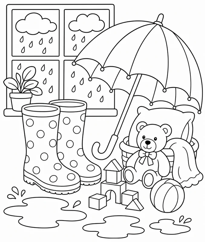 Dibujos de actividades para días de lluvia para colorear 8