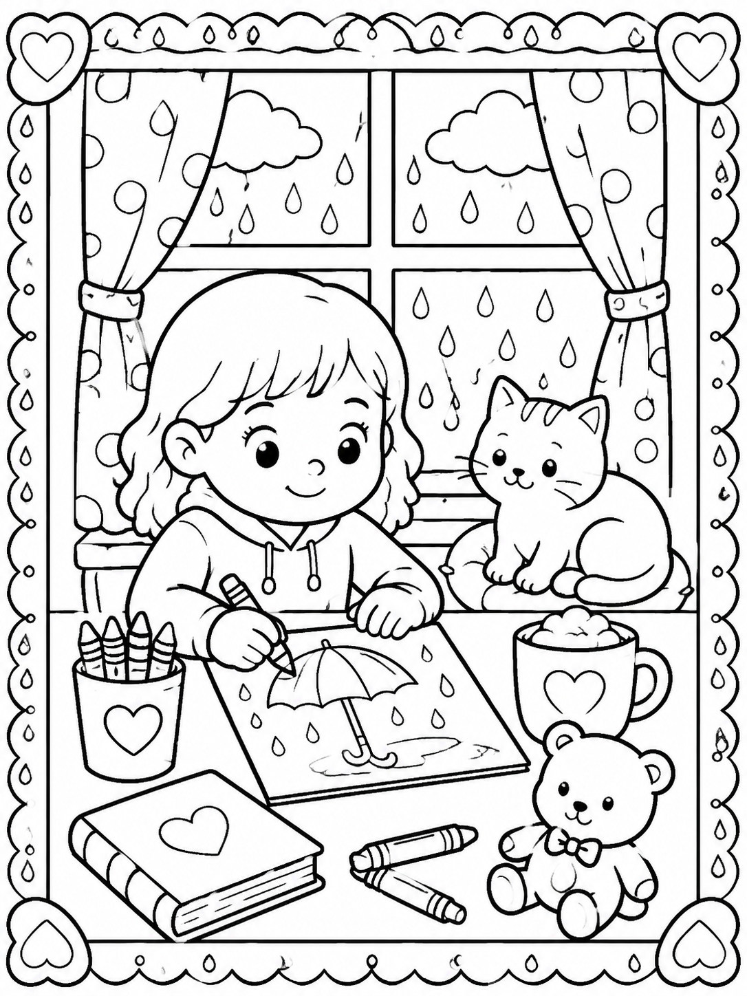 Printable rainy day activity coloring pages sample printable line art